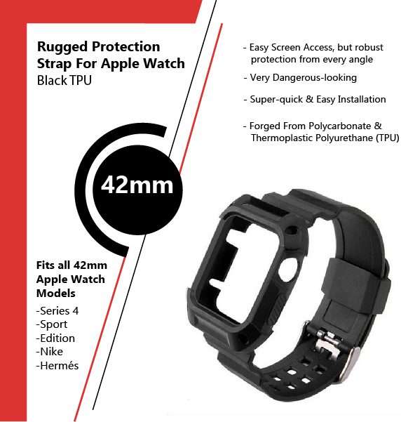Zonabel Rugged Protection Strap for 42mm Apple Watch - Black TPU