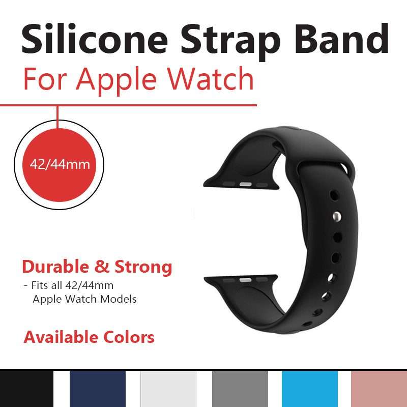 Zonabel 42/44/45mm Apple Watch Replacement Silicone Strap - Black