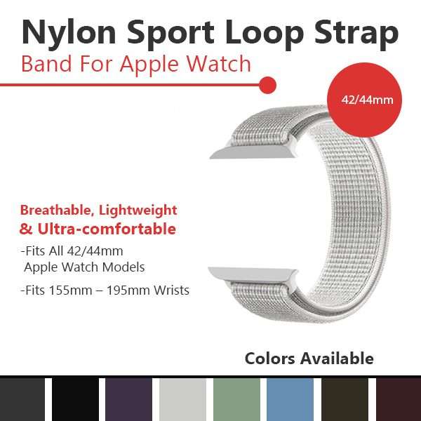 Zonabel 42/44/45mm Apple Watch Replacement Nylon Loop Strap - White