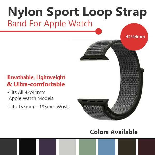 Zonabel 42/44/45mm Apple Watch Replacement Nylon Loop Strap - Storm Grey