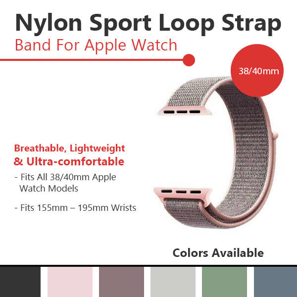 Zonabel 38/40/41mm Apple Watch Replacement Nylon Loop Strap - Pink Sand