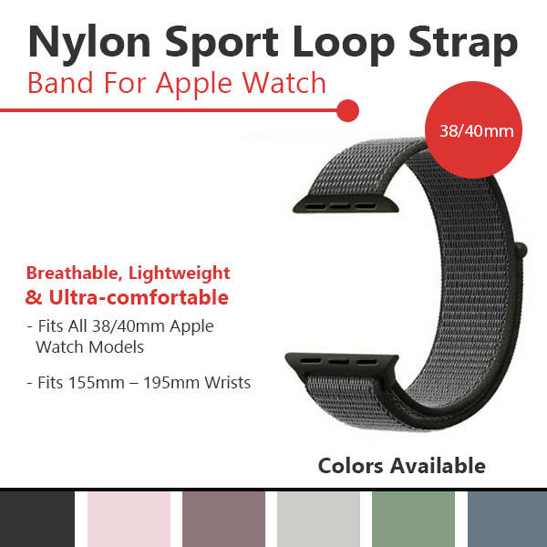 Zonabel 38/40/41mm Apple Watch Replacement Nylon Loop Strap - Storm Grey