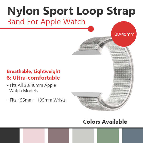 Zonabel 38/40/41mm Apple Watch Replacement Nylon Loop Strap - White