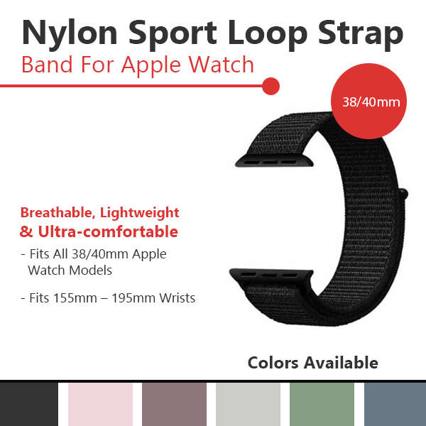 Zonabel 38/40/41mm Apple Watch Replacement Nylon Loop Strap - Black