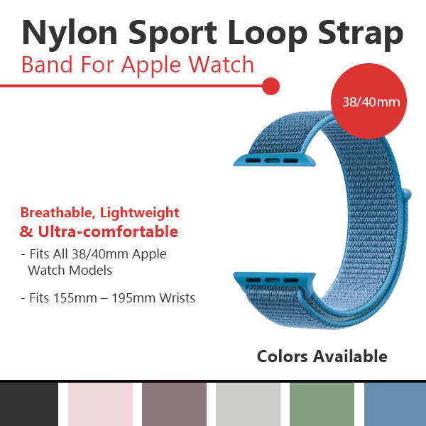 Zonabel 38/40/41mm Apple Watch Replacement Nylon Loop Strap - Light Blue