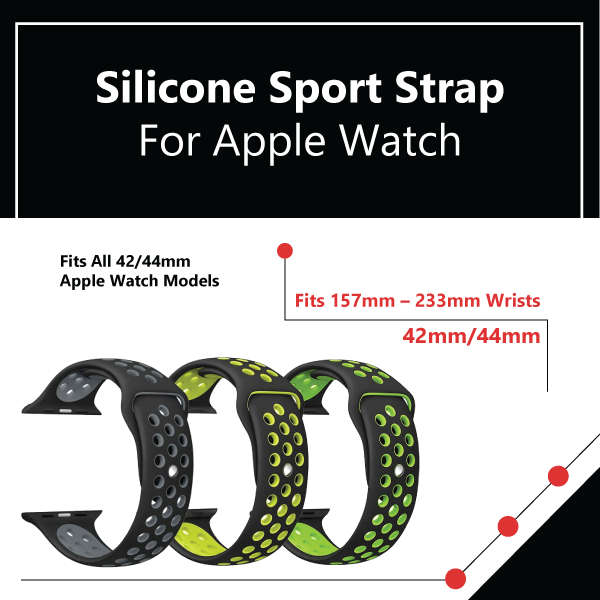 Zonabel 42/44/45mm Apple Watch Replacement Sport Strap - Black &amp; Green