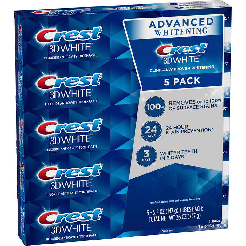Crest 3D White Advanced Whitening Toothpaste - 147g (Pack of 5)