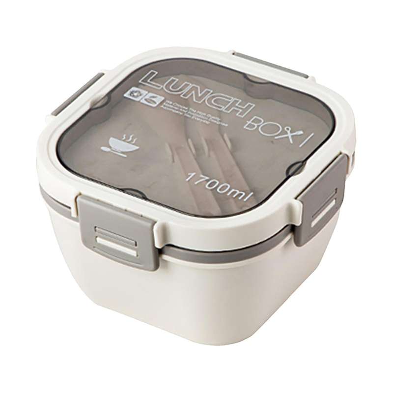 Kitchen Kult Stackable Bento-Style Lunch Container - White &amp; Grey - 1700ml
