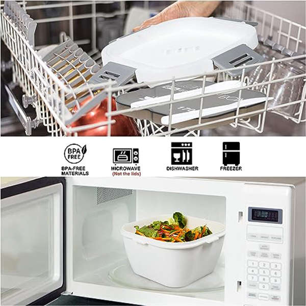Kitchen Kult Stackable Bento-Style Lunch Container - White &amp; Grey - 1700ml