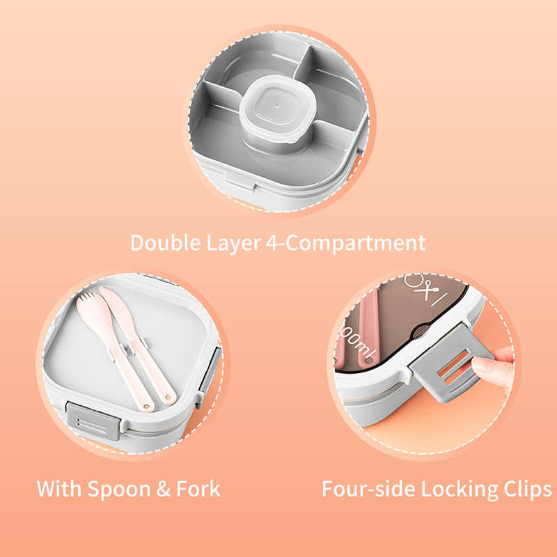 Kitchen Kult Stackable Bento-Style Lunch Container - White &amp; Grey - 1700ml