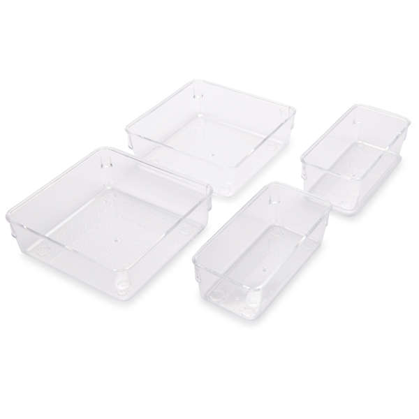 Home Guru Clear Plastic Drawer Organiser Set - 4 Pack