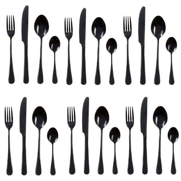 Kitchen Kult Black Stainless Steel Cutlery Set -24 Piece