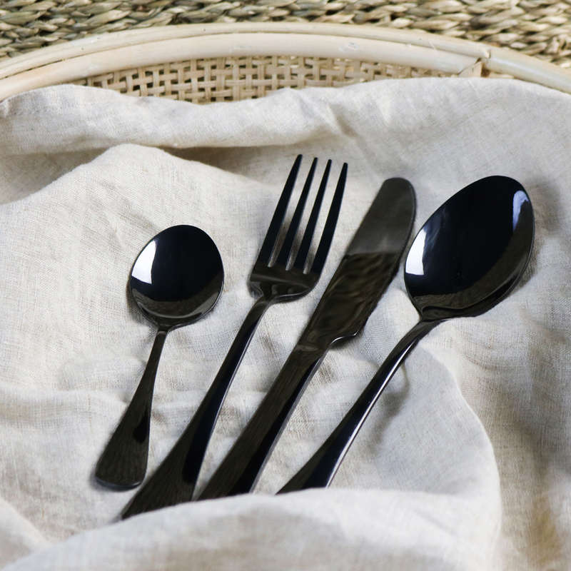 Kitchen Kult Black Stainless Steel Cutlery Set -24 Piece
