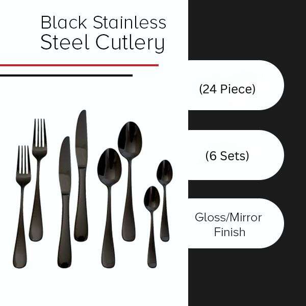 Kitchen Kult Black Stainless Steel Cutlery Set -24 Piece