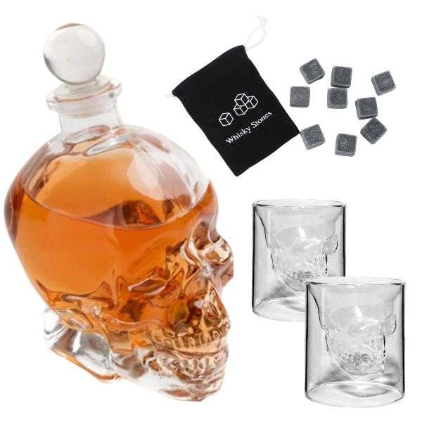 The ultimate Whiskey Gift Set: Decanter, 2 x Glasses and Whiskey Stones