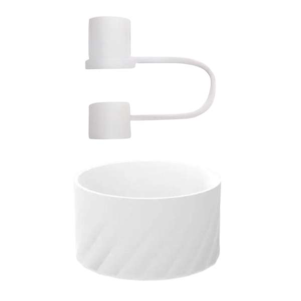 Tumbler Accessory Set - Protective Silicone Boot & Straw Cover - White