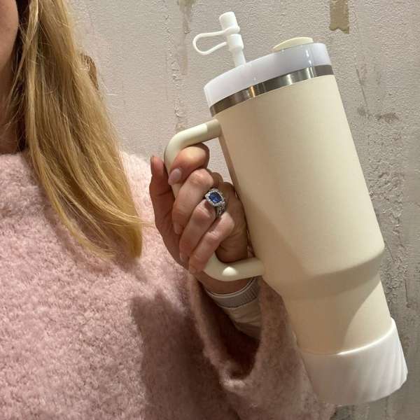 Tumbler Accessory Set - Protective Silicone Boot & Straw Cover - White