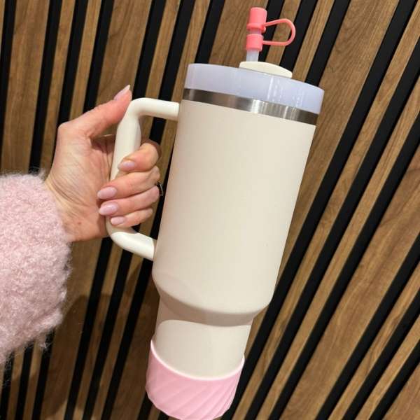 Tumbler Accessory Set - Protective Silicone Boot & Straw Cover - Pink