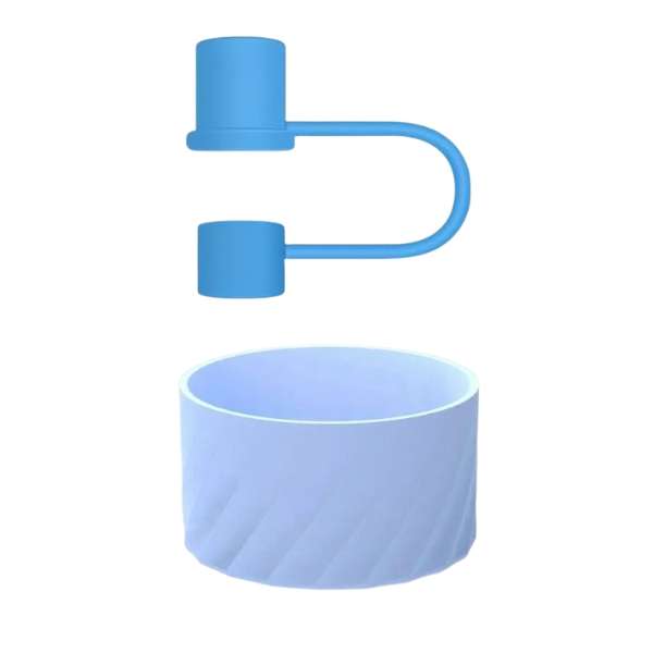Tumbler Accessory Set - Protective Silicone Boot & Straw Cover - Blue
