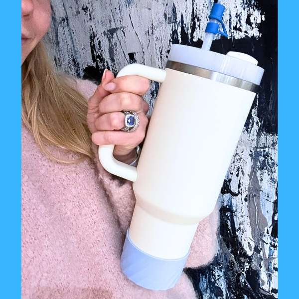 Tumbler Accessory Set - Protective Silicone Boot & Straw Cover - Blue