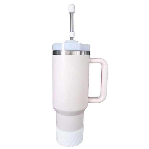 Pink Insulated Stainless Steel Tumbler with Protective Boot and Straw Cover - With Pink Accessories