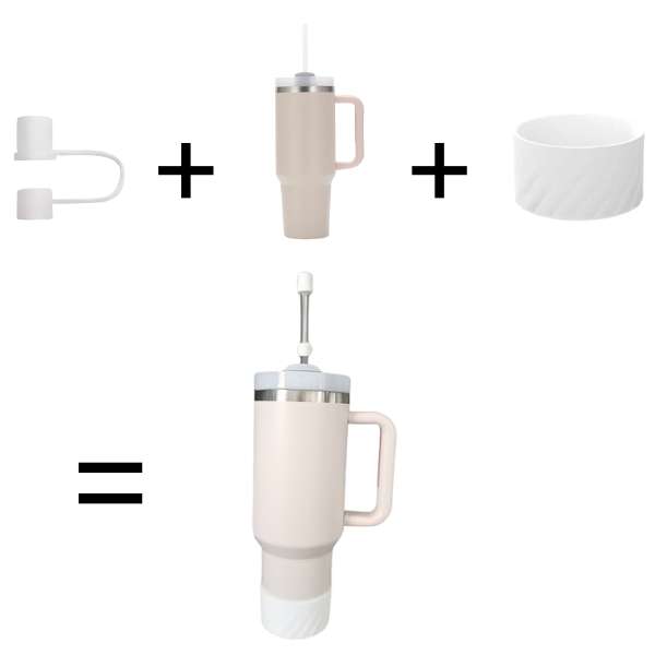 Pink Insulated Stainless Steel Tumbler with Protective Boot and Straw Cover - With Pink Accessories