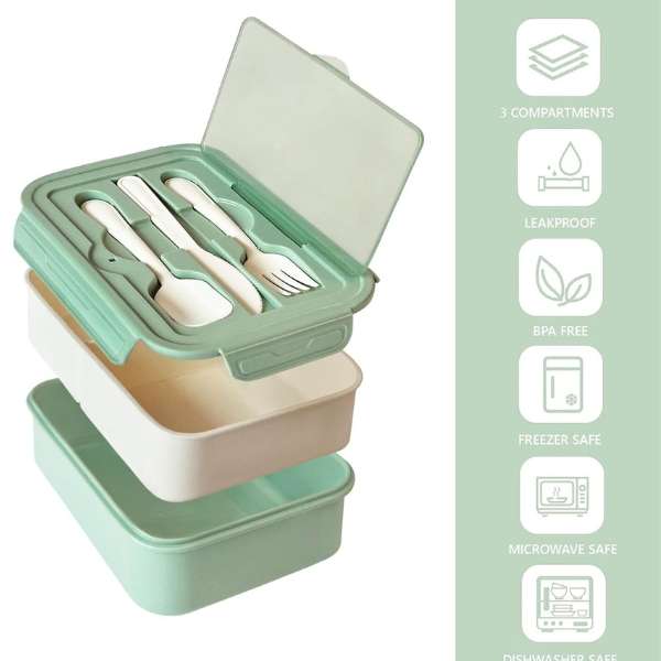 Bento Lunch Box with Fork, Knife and Spoon