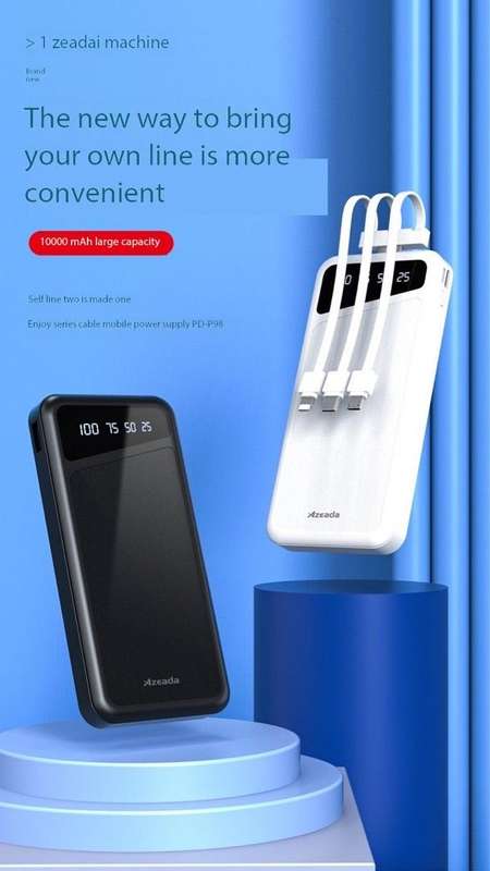 PowerBank 10000mAh Corded USB 2A With built-in Cable 3-in-1 for Charging