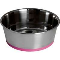 Rogz Stainless Steel Slurp Dog Bowl - Medium 1050ml (Pink Base)