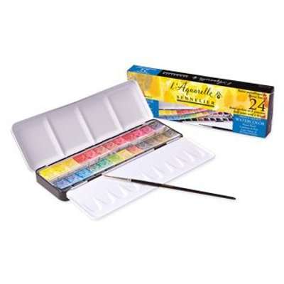 Sennelier Watercolour Metal Tin of 24 1/2 Pans Classic Set