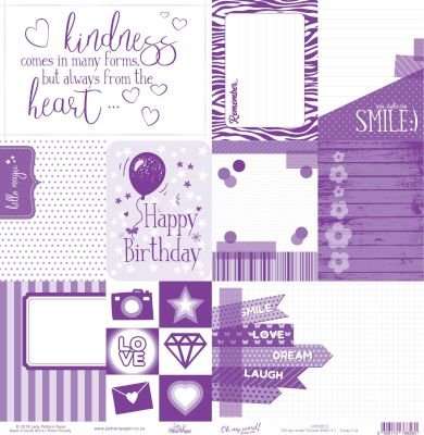 Lady Pattern Paper Oh my word! Collection Paper Die Cut Fussy Cut Sheet (Purple Affair Design)