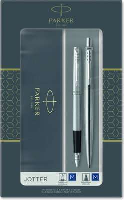 Parker Jotter Duo Stainless Steel Ballpen And Fountain Pen Set (Blue Ink)
