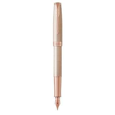Parker Sonnet Medium Nib Fountain Pen (Chiselled Silver with Rose Gold Trim)(Black Ink) - Presented