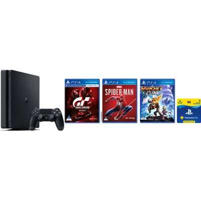 Sony PlayStation 4 Slim Console Bundle (500GB) - With GT Sport, Spider-Man, Ratchet + Clank and 3 Mo
