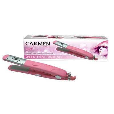 Carmen Paris 1238 Wet n' Dry Ceramic Hair Straightener Brush (Pink)