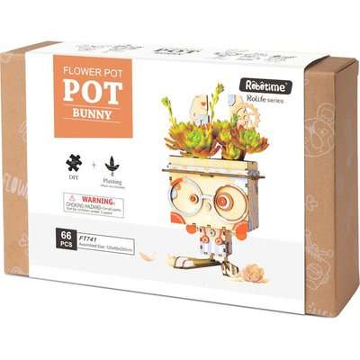 Robotime Rolife Wooden Flower Pot - Bunny (65 Pieces)
