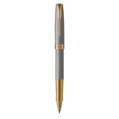 Parker Sonnet Fine Nib Rollerball Pen (Chiselled Silver with Gold Trim)(Black Ink) - Presented in a