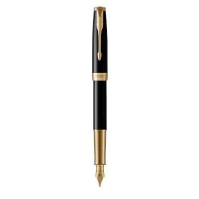Parker Sonnet Medium 18K Gold Nib Fountain Pen (Black with Gold Trim)(Black Ink) - Presented in a Gi