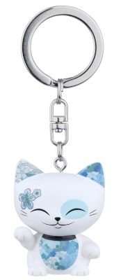 Mani The Lucky Cat White Blue Keychain