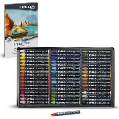 Lyra Acquacolor Water-Soluble Wax Crayons (Metal Box of 48 Pack)