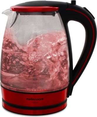 Mellerware Vision Azure 1.8L 360 Degree, Cordless Glass Kettle (2200W)(Red)