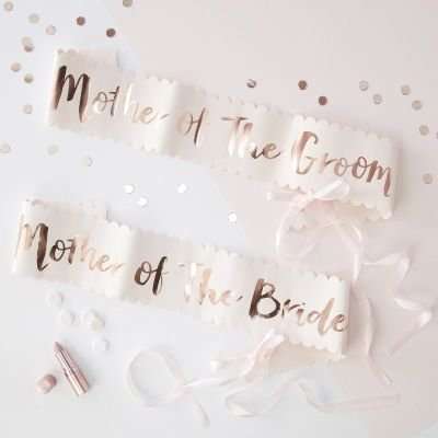 Team Bride -  Pink and Rose Gold Foiled Mother of the Bride Groom Sashes (2 Pack)