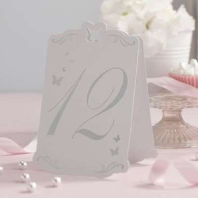 Flutter-By - Table Numbers White and Silver (Pack of 1-12)