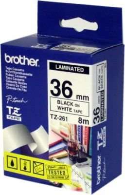Brother TZ-261 P-Touch Laminated Tape (Black on White )(36mmx8m)