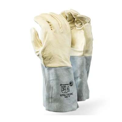 Dromex GTIG-15CMC Premium Work Gauntlets (Pig Skin Leather)(White and Chrome)