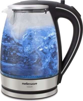 Mellerware Vision Azure 1.8L 360 Degree, Cordless Glass Kettle (2200W)(Silver)