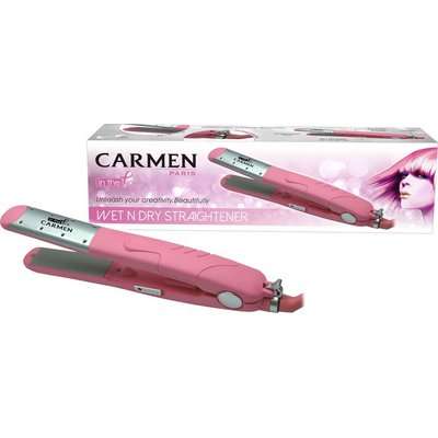 Carmen Paris 1238 Wet n' Dry Ceramic Hair Straightener Brush (Pink)
