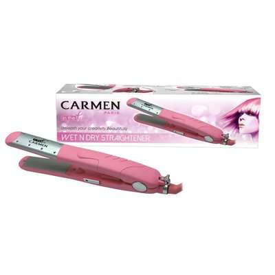 Carmen Paris 1238 Wet n' Dry Ceramic Hair Straightener Brush (Pink)