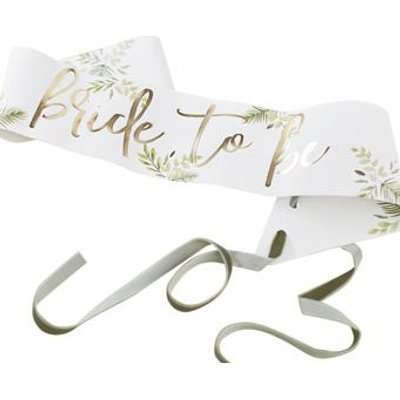 Botanical Hen - Gold Foiled Bride To Be Sash (White)