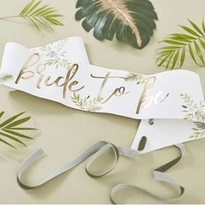Botanical Hen - Gold Foiled Bride To Be Sash (White)